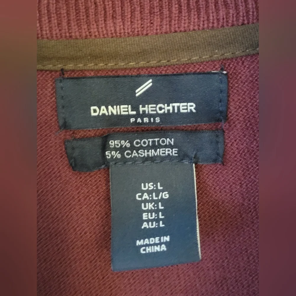 Daniel Hechter Paris Quarter-Zip Sweater Cotton Cashmere Blend Large Burgundy